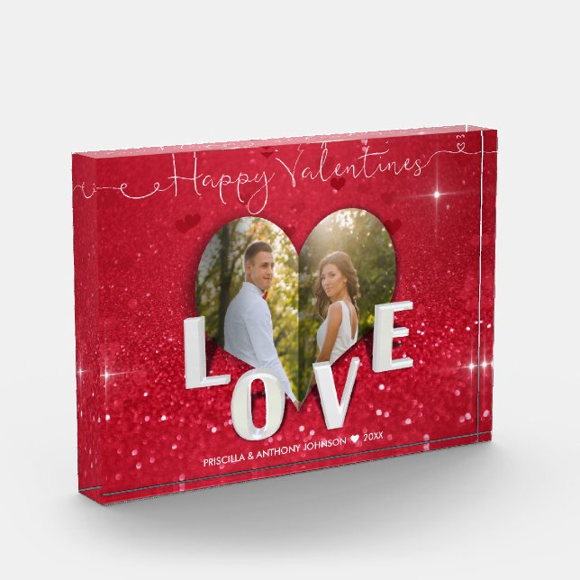 Valentines Day Heart Photo Red Glitter Photo Block (Left)