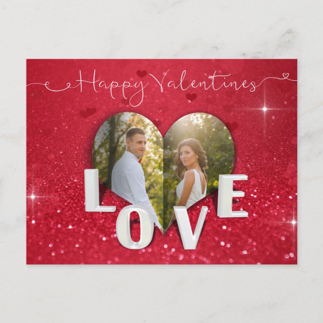Valentine's Day Heart Photo Red Glitter - Postcard (Front)