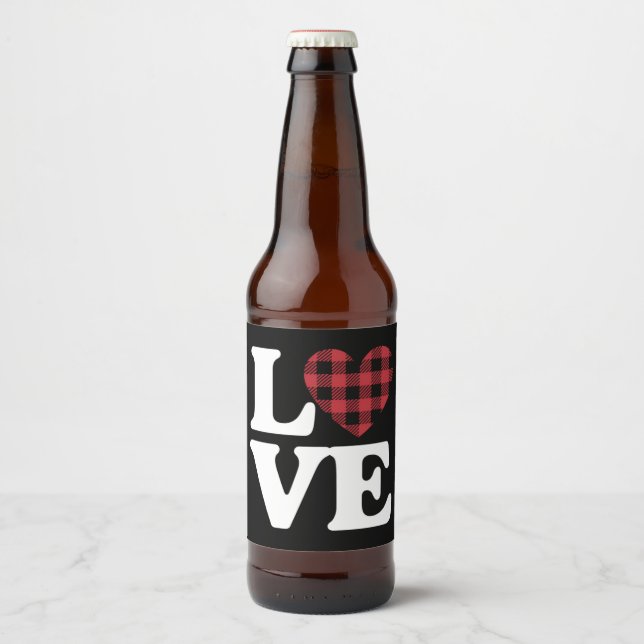 Valentines Day Heart Plaid Love  Beer Bottle Label (Front)