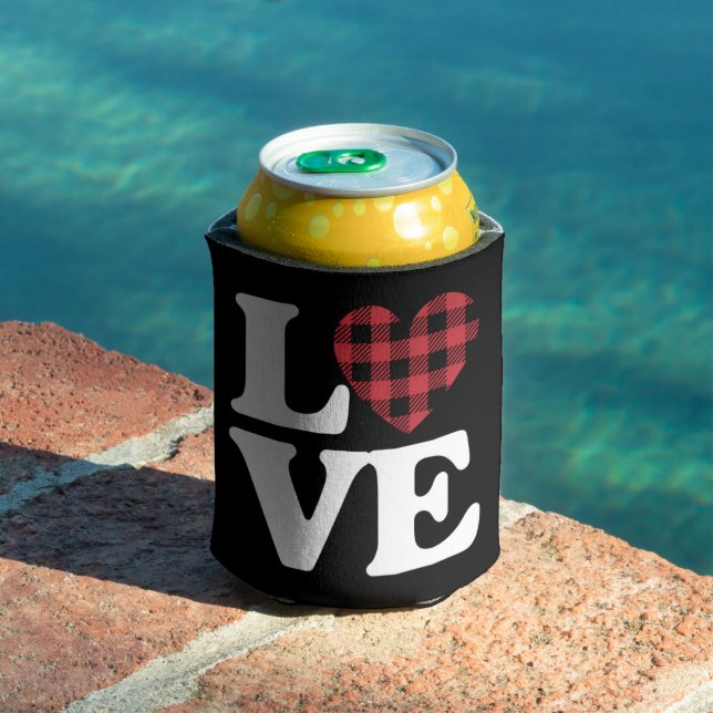Valentines Day Heart Plaid Love  Can Cooler (In Situ Pool)