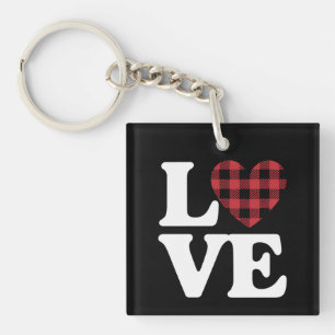 Valentines Day Heart Plaid Love Key Ring