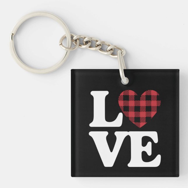 Valentines Day Heart Plaid Love  Key Ring (Front)