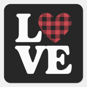 Valentines Day Heart Plaid Love  Square Sticker