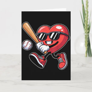 Valentines Day Heart Playing Baseball Boys Men Kid Card