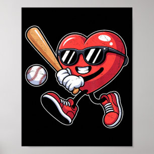 Valentines Day Heart Playing Baseball Boys Men Kid Poster