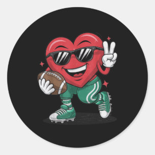 Valentines Day Heart Playing Football Baseball Coa Classic Round Sticker