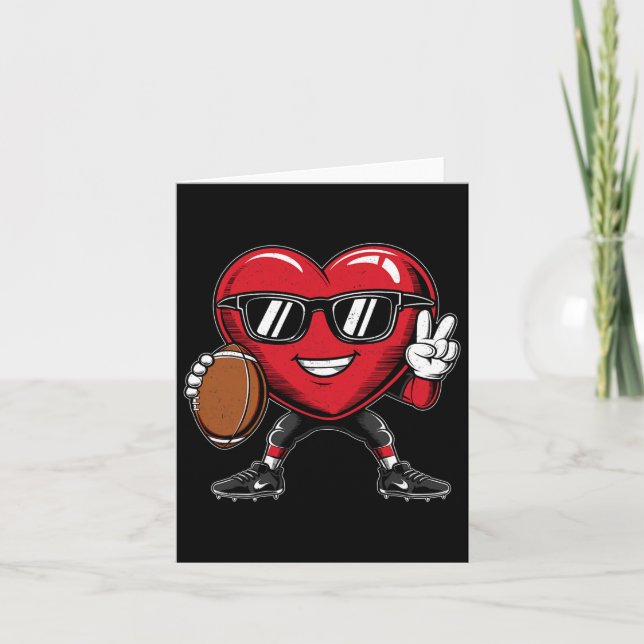 Valentine's Day Heart Playing Football Boys Girls  Card (Front)
