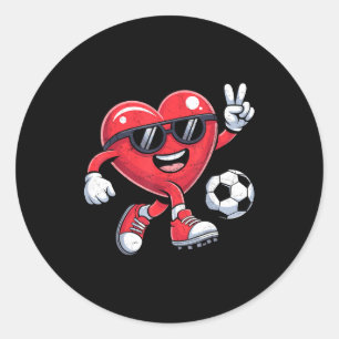 Valentines Day Heart Playing Soccer Boys Men Kids Classic Round Sticker