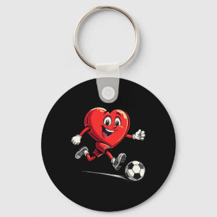 Valentines Day Heart Playing Soccer For Boys Kids Key Ring