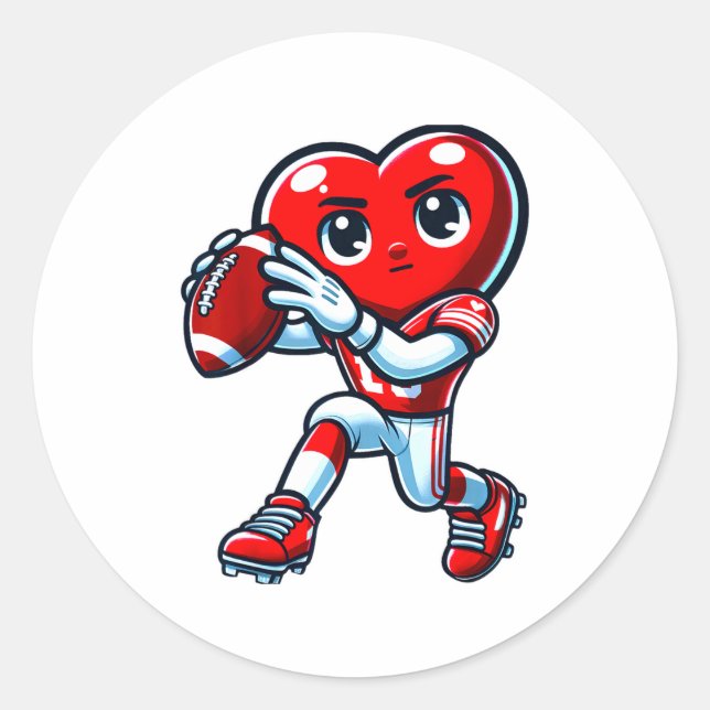 Valentines Day Heart Quarterback Football Srts  Classic Round Sticker (Front)