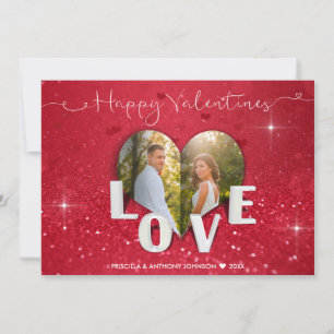 Valentine's Day Heart Red Glitter - Photo Card