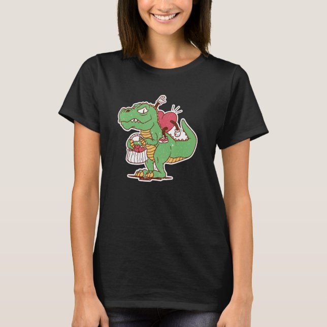 Valentines Day Heart Riding Dinosaur Rex  V Day Sa T-Shirt (Front)