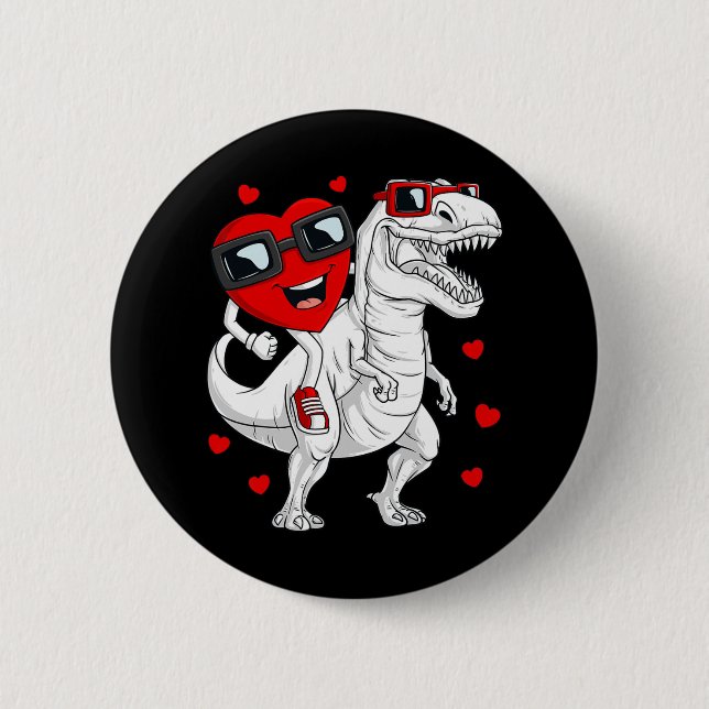 Valentines Day Heart Riding Dinosaur T Rex Fun Boy 6 Cm Round Badge (Front)