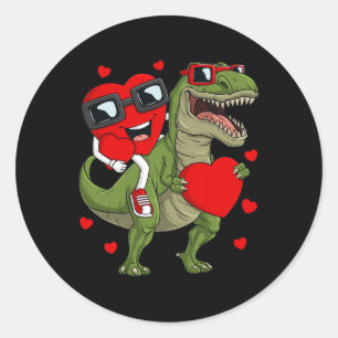 Valentines Day Heart Riding Dinosaur T Rex Fun Boy Classic Round Sticker