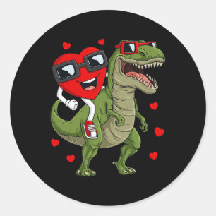 Valentines Day Heart Riding Dinosaur T Rex Fun Boy Classic Round Sticker