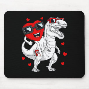 Valentines Day Heart Riding Dinosaur T Rex Fun Boy Mouse Pad