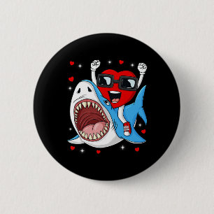 Valentines Day Heart Riding Shark Fun Toddler Boys 6 Cm Round Badge