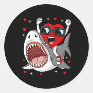 Valentines Day Heart Riding Shark Fun Toddler Boys Classic Round Sticker