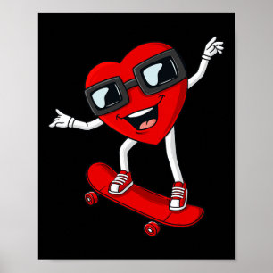Valentines Day Heart Riding Skateboard Boys Kids T Poster
