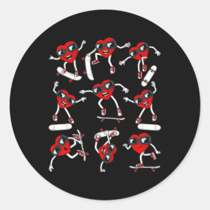 Valentines Day Heart Riding Skateboards Boys Kids  Classic Round Sticker