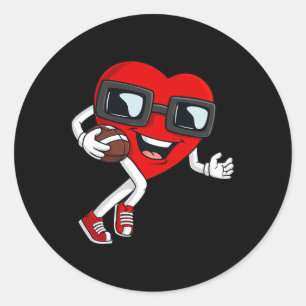 Valentines Day Heart Running With A Football Boys Classic Round Sticker