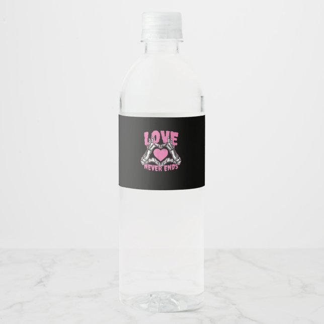 Valentines Day Heart Skeleton Hands Heart Water Bottle Label (Front)