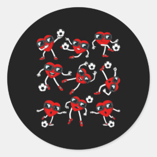 Valentines Day Heart Soccer Player Fun Boys Girls  Classic Round Sticker