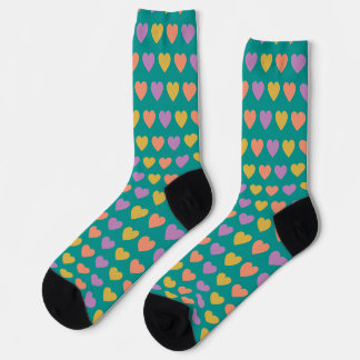 Valentine's Day Heart Socks Green background