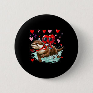 Valentine's Day Heart Sungles Riding Otter Animal  6 Cm Round Badge