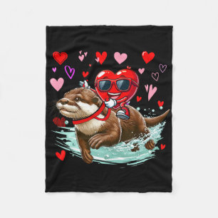 Valentine's Day Heart Sungles Riding Otter Animal Fleece Blanket