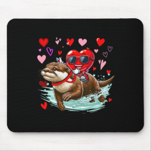 Valentine's Day Heart Sungles Riding Otter Animal Mouse Pad