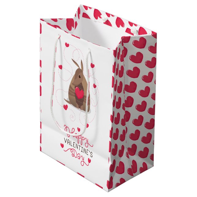 Valentine's Day Heart Texas Armadillo Medium Gift Bag (Front Angled)