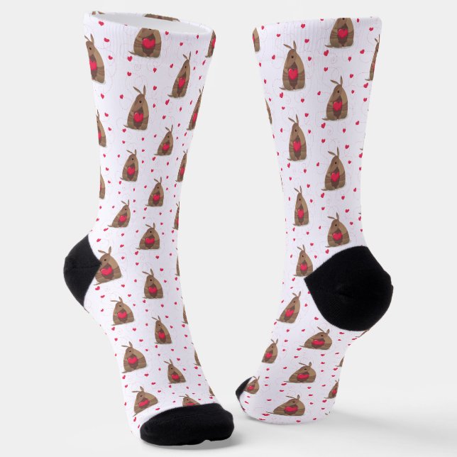 Valentine's Day Heart Texas Armadillo Socks (Angled)