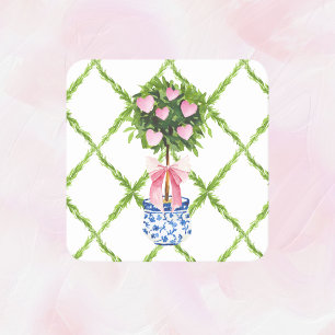 Valentine's Day Heart Topiary, Grandmillenial  Square Paper Coaster