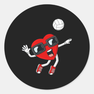 Valentines Day Heart Volleyball Fun Boys Girls Kid Classic Round Sticker