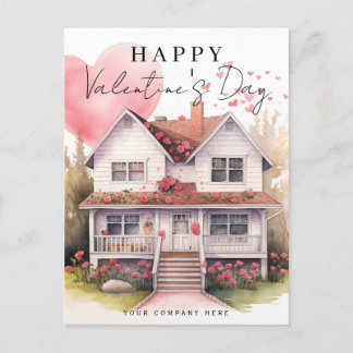 Valentine's Day Heart Watercolor House Realty Holiday Postcard