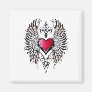 Valentines Day Heart With Wings Tattoo Style Symbo Magnet