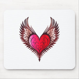 Valentines Day Heart With Wings Tattoo Style Symbo Mouse Pad