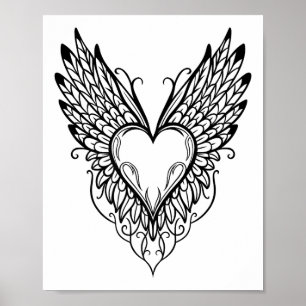 Valentines Day Heart With Wings Tattoo Style Symbo Poster
