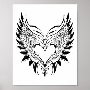 Valentines Day Heart With Wings Tattoo Style Symbo Poster