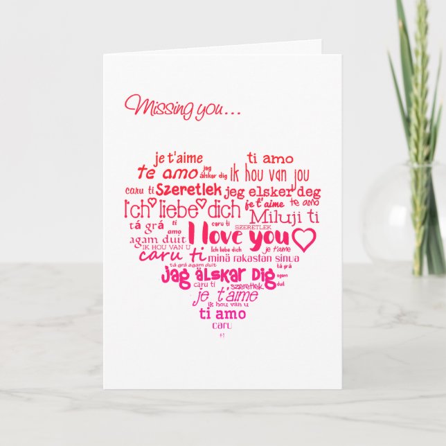 Valentine's Day Heart Word-Cloud Missing You Holiday Card (Front)