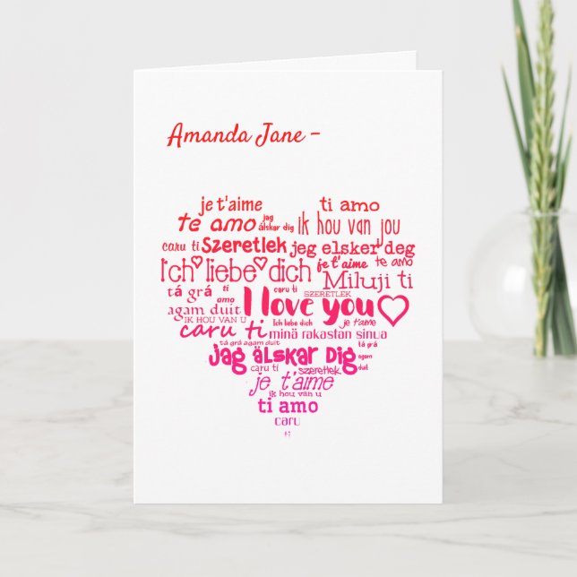 Valentine's Day Heart Word-Cloud to Customise Holiday Card (Front)
