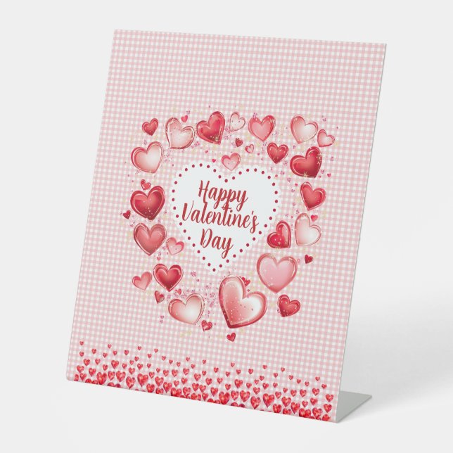 Valentine's Day Hearts and Gingham Check Pedestal Sign (Front)
