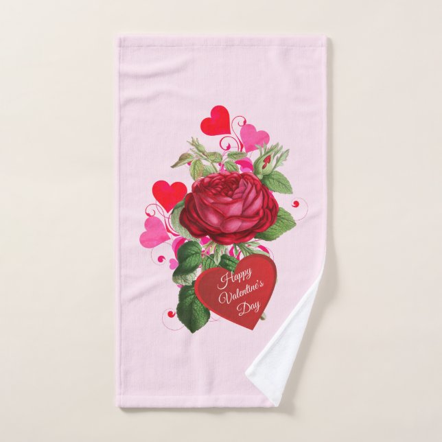 Valentine's Day Hearts and Red Rose Hand Towel (Hand Towel)