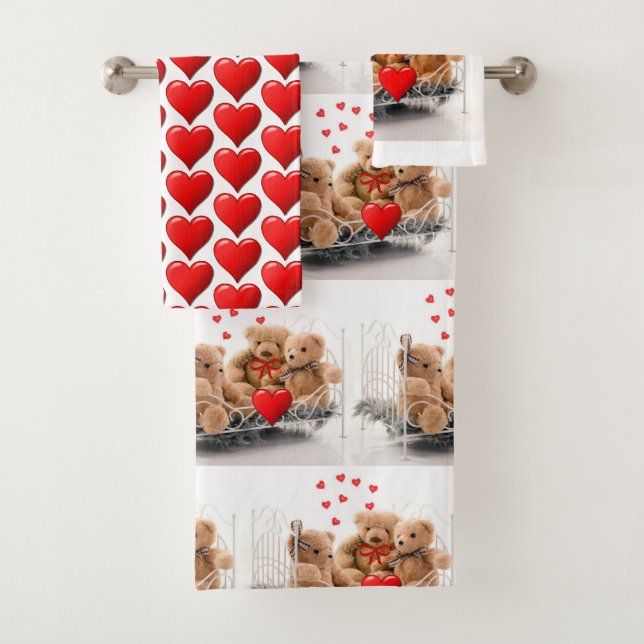 Valentine's Day Hearts and Teddy Bears Towel Set (Insitu)