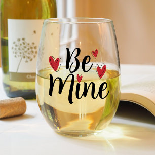 Valentine's Day Hearts Be Mine Stemless Wine Glass