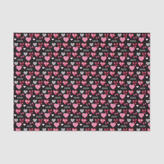 Valentine's Day Hearts, Bows and XOXO Patterned Tissue Paper (Front)