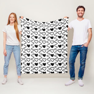 Valentines Day Hearts Chevron Black White Pattern Fleece Blanket