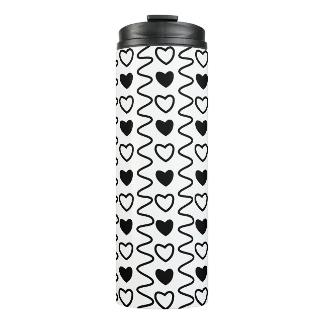 Valentines Day Hearts Chevron Black White Pattern  Thermal Tumbler (Front)