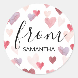 Valentines Day Hearts Custom Name Favor Sticker